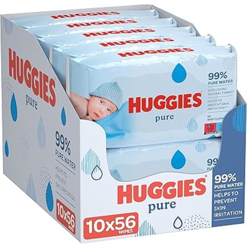 Huggies Pure Baby Wipes - 10 x Packs of 56 (560 Wipes)