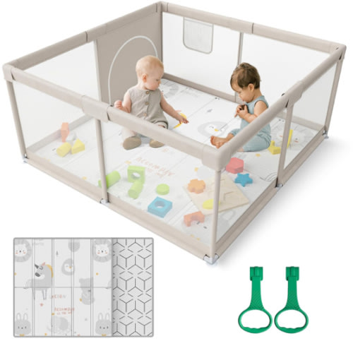 ZEEBABA Baby Playpen with Mat, 47x47inch Playpen for Babies and Toddlers, Small Baby Play Pens, Play Yard for Infants with 47" Play Mat, Playard with Gate