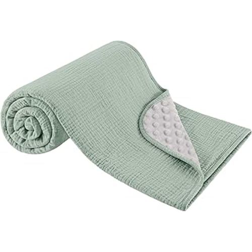 Susurration Baby Blanket for Unisex Boys Girls, Soft Fluffy Crib Blankets with Muslin Cotton Front and Dotted Fleece Back, Receiving Blanket for Baby Newborn Infant, 30x40inch (Green)
