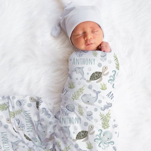 Custom Sea Animals Blanket Boy Ocean Name Swaddle - Etsy