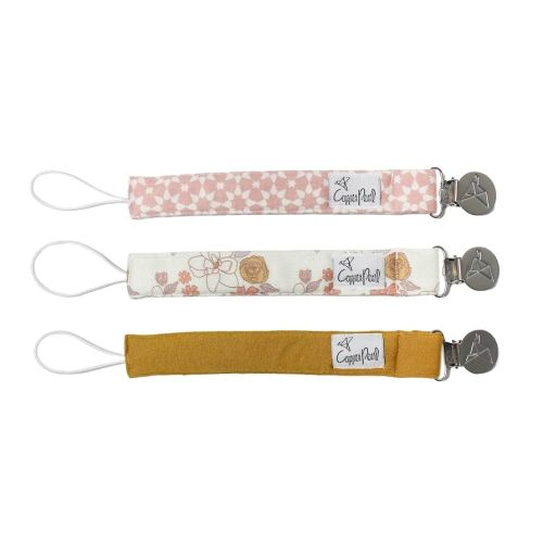 Copper Pearl Pacifier Clip 3-Pack: Premium Knit Binky Clips for Baby Girls and Boys - Stylish Stainless Steel Pacifier Holder Clip - Baby Pacifier Clips for No More Floor Drops - Ferra