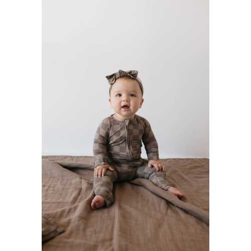 Bamboo Zip Pajamas | Faded Brown Checkerboard