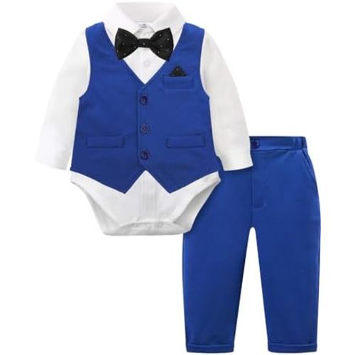 A&J DESIGN Baby Boy Suits Clothes Infant Toddler Formal Gentleman Outfits, Dress Shirt + Vest + Bow Tie + Pants Wedding Set