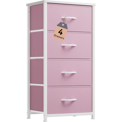 DWVO Storage Drawer with 4 Drawers - Fabric Dressers for Kids, Dresser for Bedroom, Living Room, Closets - Sturdy Steel Frame, Wooden Top & Easy Pull Fabric Bins