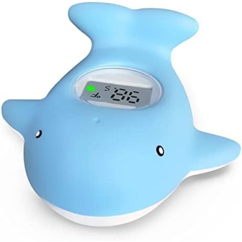 Baby Bath Tub Thermometer - Bathtub Water Thermometer with Room Temperature - Safety Floating Whale Bathtub Toy - New Upgraded Mute Flashing Alert, Gift for Mom Newborn Infant