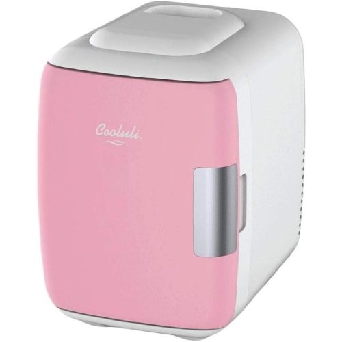 Cooluli Mini Fridge for Bedroom - Car, Office Desk & Dorm Room - Portable 4L/6 Can Electric Plug In Cooler & Warmer for Food, Drinks, Skincare Beauty & Makeup - 12v AC/DC & Exclusive USB Option, Pink