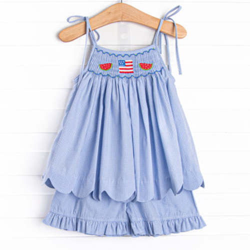 Bold and Brave BBQ Smocked Ruffle Short Set, Blue – Stitchy Fish