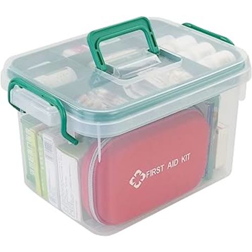 Plastic Lockable Medication Box, Family First Aid Box, Medicine Lock Organizer, Clear