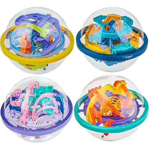 4 Pack 3D Puzzle Ball Brain Games Toy | Puzzle Ball Games for Kids Ages 6 7 8-10 Boys Girls Adults, Brain Teaser Fidget Toys - Magic 3D Maze Ball for Boys Girls Birthday Gifts Classroom Prize