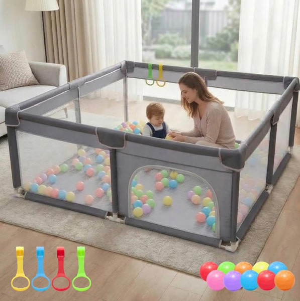 Orian Baby Playpen Large Playpen for Babies and Toddlers, Oxford Fabric, Indoor & Outdoor Play Pen, 10 Colorful Balls, 4 Pull-Up Rings, Carry Bag (50x50)