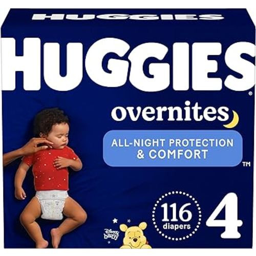 Huggies Size 4 Overnites Baby Diapers: Overnight Diapers, Size 4 (22-37 lbs), 116 Ct (2 Packs of 58)