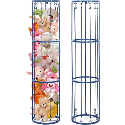Blue Metal Stuffed Animal Zoo Storage Holder Standing, Simple Installation, Durable Black Soft Toy Storage Organizer Shelves Basket, Suitable for Bedroom Nursery Play Room Decor