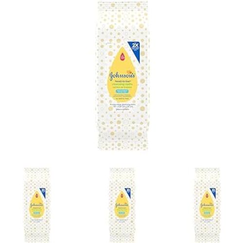 Johnson's Baby Head-to-Toe Gentle Baby Cleansing Cloths, Hypoallergenic and Pre-Moistened Baby Bath Wipes, Free of Parabens, Phthalates, Alcohol, Dyes and Soap, 15 ct (Pack of 4)
