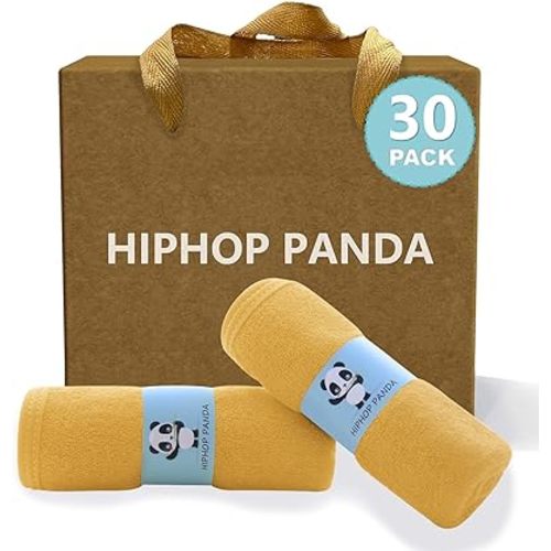 HIPHOP PANDA Baby Washcloths, Rayon Made from Bamboo - 2 Layer Ultra Soft Absorbent Newborn Bath Face Towel - Reusable Baby Wipes for Delicate Skin - Honey, 30 Pack