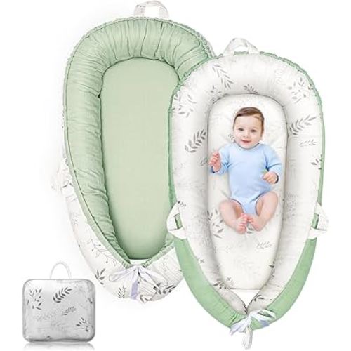 Baby Lounger - Infant Lounger for Newborn 0-24 Months, Co Sleeping Ultra Soft Breathable Infant Floor Seat, Portable Babies Lounger for Baby Girls& Boys, Newborn Essentials Gifts（Green）