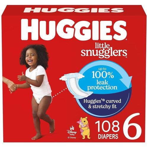 Huggies Size 6 Diapers, Little Snugglers Baby Diapers, Size 6 (35+ lbs), 108 Count (2 Packs of 54), Packaging May Vary