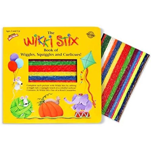 Arts and Crafts for Kids Activity Book, Wiggles, Squiggles, Curlicues Board Book, Non Toxic, Waxed Yarn, Made in America by Wikki Stix, 36 Wikki Stix Included