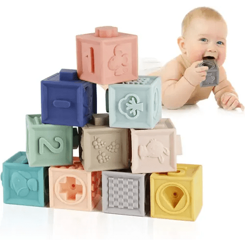 Mini Tudou Baby Blocks Soft Building Blocks Baby Toys Teethers Toy Educational Squeeze Play with Numbers Animals Shapes Textures 6 Months and Up 12PCS