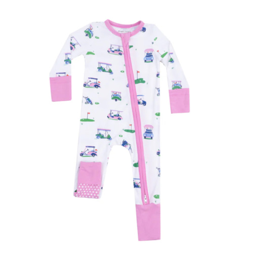 2 Way Zipper Romper - Vintage Golf Carts Pink – Angel Dear