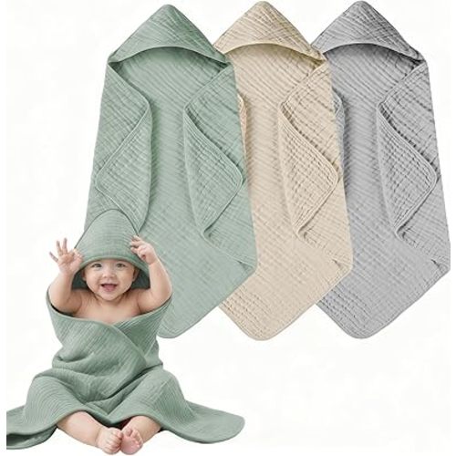 3-Pack Hooded Baby Towels for Newborn 100% Cotton Soft Babies Blanket Toddler and Kids Bath Towel Baby Essentials