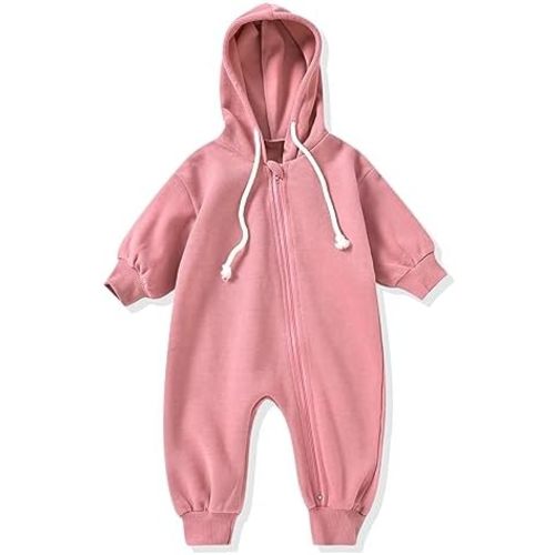 Unutiylo Unisex Baby Boys Girls Long Sleeve Infant Baby Zipper Hooded Jumpsuits Romper Loose Outfit Clothes