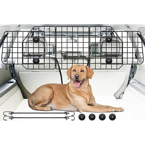 Gtongoko Dog Car Barriers for SUVs, Vehicles, Cars, Trucks, Upgraded Adjustable Heavy-Duty Wire Mesh Pet SUV Barriers Universal-Fit, Car Accessories Safety Travel, 2pcs 51.2In Elastic Ropes Included