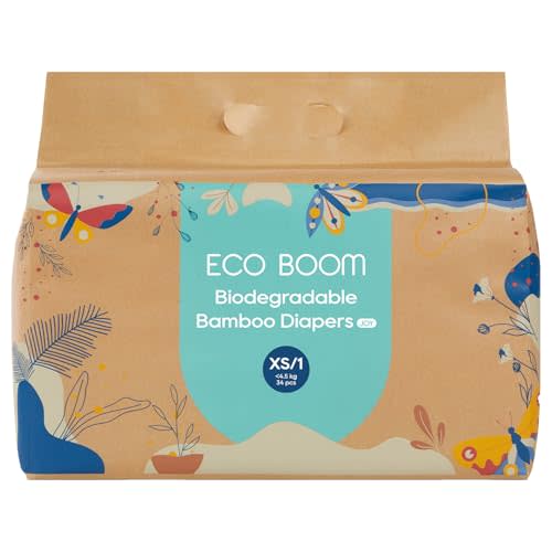 ECO BOOM Size 1 Diapers, Bamboo Viscose Diapers, Sustainable, Paper Packaging