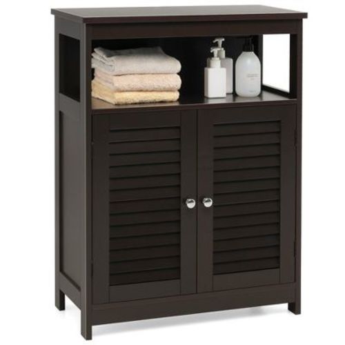 Costway Bathroom Storage Wood Floor Cabinet with Double Shutter Door Coffee\Black\White