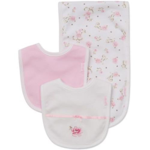 Baby Girls Rose Bib and Burp Cloth, 3 Piece Set