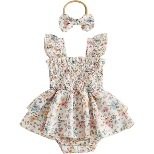 Newborn Baby Girls Summer Clothes Ruffle Sleeveless Pleated Smocked Bubble Romper Dresses Infant Bodysuit Jumpsuit