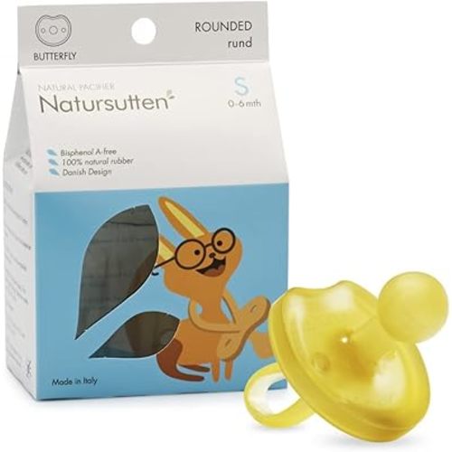 Natursutten Pacifiers 0-6 Months - 1-Pack Butterfly Shield Round Nipple Natural Rubber Safe & Soft BPA-Free Pacifiers for Breastfeeding Babies - Newborn Pacifiers Made in Italy