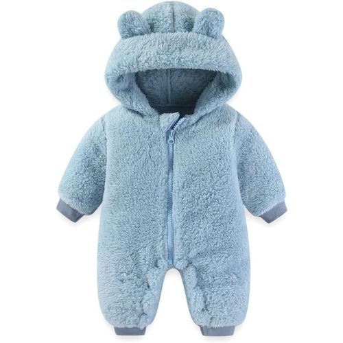 Newborn Baby Bear Outfit Suit Girls Boys Fleece Jumpsuit Romper Hooded Winter Snowsuit Clothes