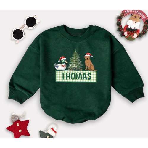 Personalized Baby Boy Christmas Romper: Mallard Duck Hunting Outfit