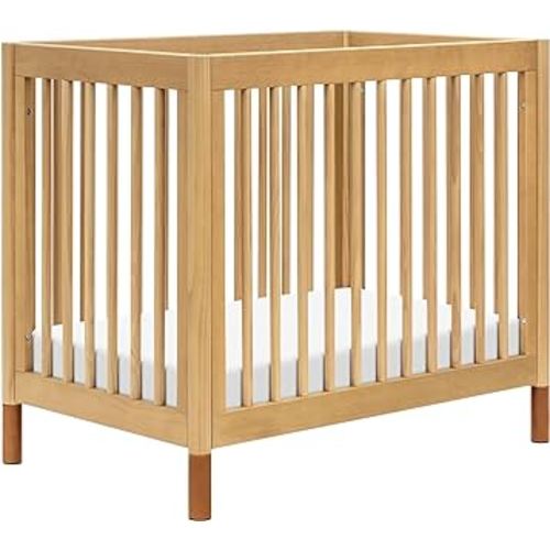 Babyletto Gelato 4-in-1 Convertible Mini Baby Crib, Wooden Toddler Bed, Daybed & Twin Bed Conversion - GREENGUARD Gold Certified - Perfect for Small Spaces - 4 Adjustable Heights, Honey with Vegan Tan