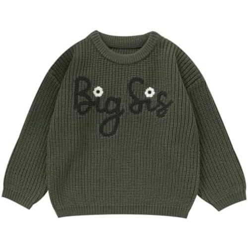 Toddler Girl Big Sister Embroidered Knit Sweater Long Sleeve Pullover Sweatshirt Fall Winter Clothes