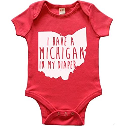 Michigan In My Diaper Funny Onesie - 100% Cotton Ohio State Baby Clothes - Funny Gift - Made In The USA Red Newborn