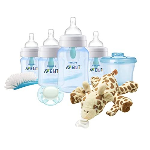 Philips AVENT Anti-Colic Baby Bottle with AirFree Vent Newborn Gift Set with Snuggle, Blue, SCD307/03