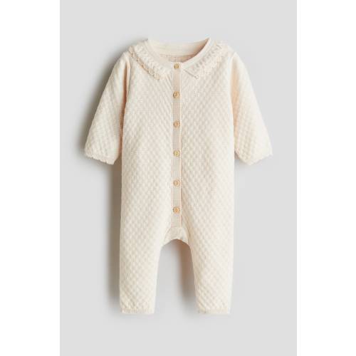 Textured-Knit Cotton Jumpsuit - Cream - Kids | H&M US