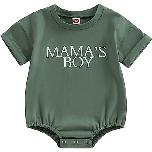 Rarjuiey Baby Boy Newborn Bubble Romper Short Sleeve Mama's BOY Oversize Onesie Bodysuit Outfit Summer Clothes