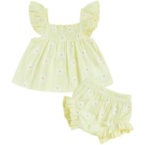 GGBNOMER Baby Girl Summer Clothes Plaid Fly Sleeve Ruffle Tops Dress Shorts Set Toddler Girl Outfit 3 6 12 18 24 Months