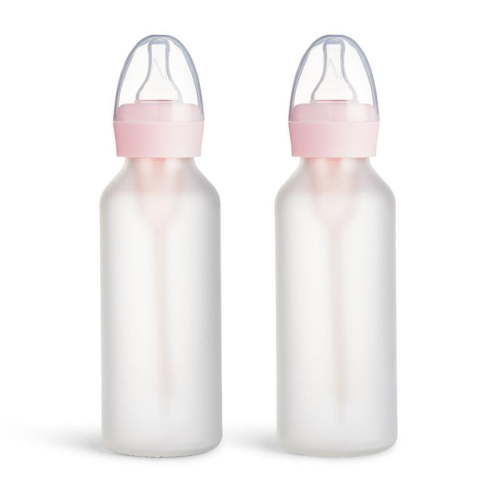 Silicone Glass Baby Bottle - Anti-Colic Feeding System with Natural Feel Nipple, 2pk