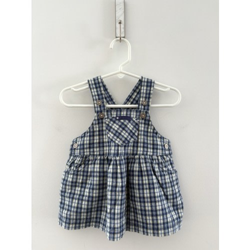Vintage Y2K Old Navy Baby Girl Dress Blue Plaid Overall Jumper Size 3-6 Months