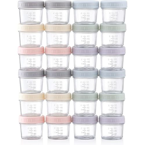 VITEVER 24-Pack Glass Baby Food Storage Containers - 4 oz Baby Food Storage Jars With Lids, Baby Food Maker, Microwave, Dishwasher & Freezer Safe