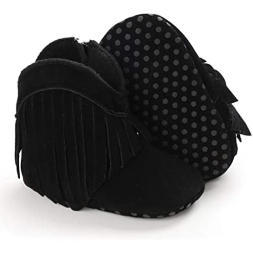 SOFMUO Baby Girls Cowboy Tassel Boots with Side Zipper Moccasins Non Slip Infant Booties Suede Toddler First Walker Shoes