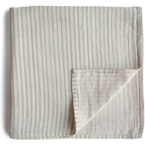 mushie Muslin Baby Swaddle Blanket | 100% Organic Cotton (Sage Stripe)