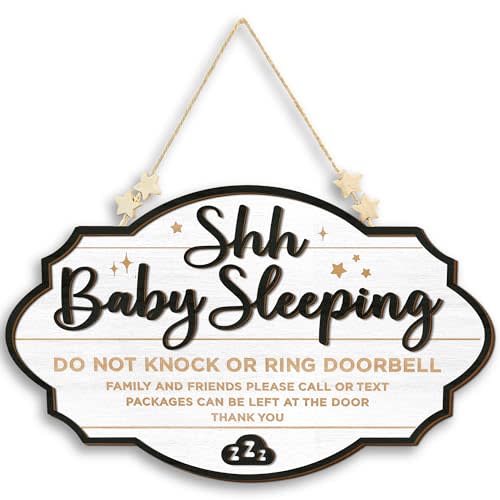 Woodamore Shhh Baby Sleeping Sign for Front Door - Please Do Not Knock Or Ring Doorbell Sign, Baby Sleeping Door Sign, No Knocking Door Sign, No Soliciting Do Not Knock Sign