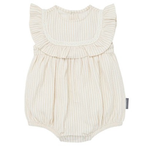 Modern Moments™ by Gerber Baby Girls' Ruffle Bubble Romper, Light Taupe Stripe, 0-3 Months