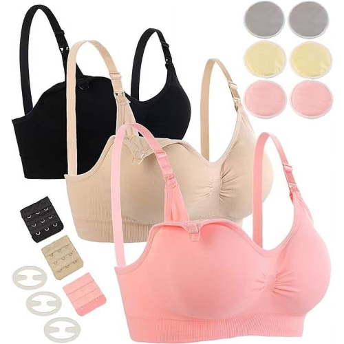 3 Pack Nursing Bra Seamless Breastfeeding Bras with Extra Washable Nursing Pad Maternity Sleep Bralette for Women(XL)