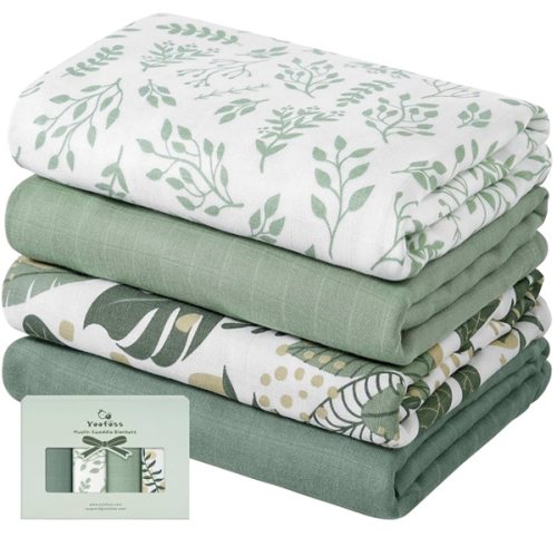 Yoofoss Muslin Swaddle Blankets, 4-Pack Receiving Blankets for Baby Boys and Girls, 47 x 47 Inches Baby Blanket Neutral Swaddle Wrap 70% Rayon from Bamboo and 30% Organic Cotton