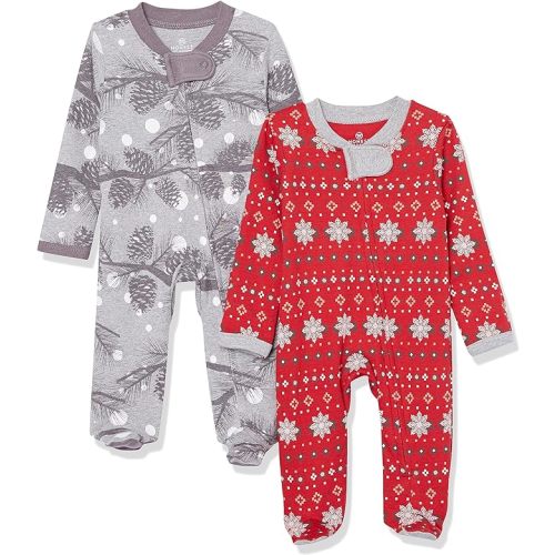 HonestBaby Baby 2-Pack Holiday Sleep and Play Footed Holiday Pajamas One-piece Sleeper Zip-front Organic Cotton Pjs